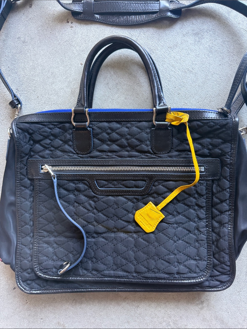 MZ Wallace Quilted Black Shoulder Bag with Blue and Yellow Accents